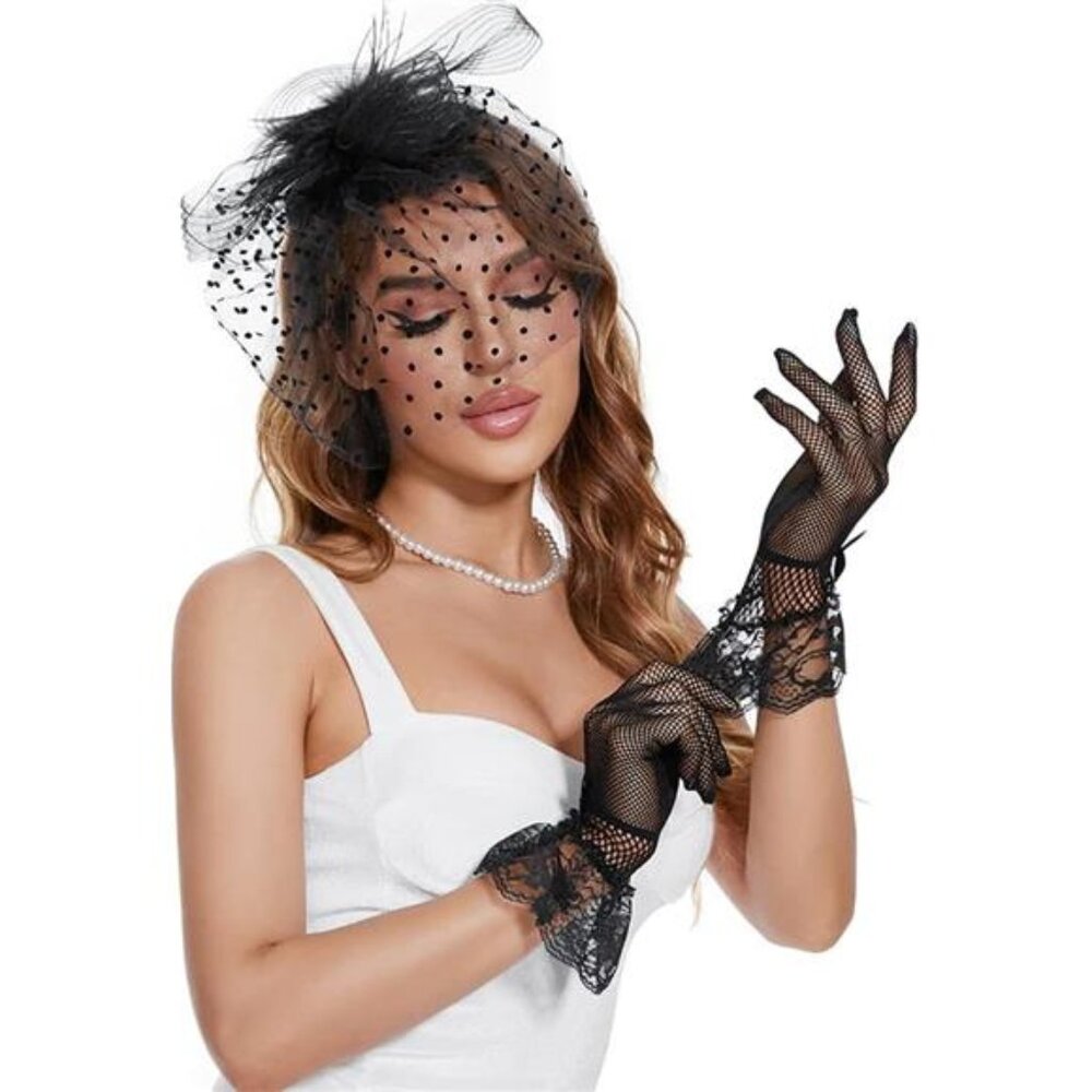 Fascinator Hat Veil Feather Black2